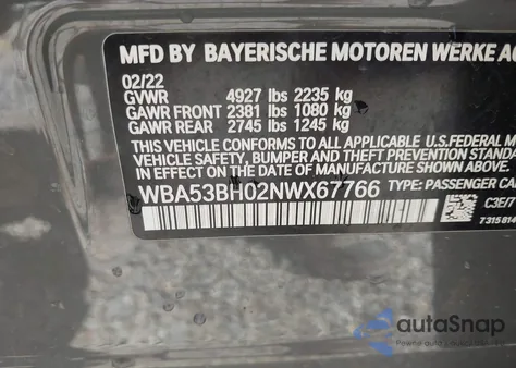 2022 BMW 530 I from USA, damaged, VIN WBA53BH02NWX67766
